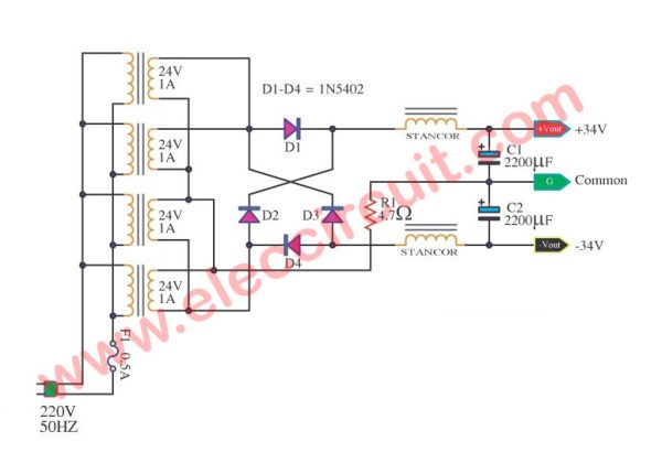 Amplifier power supply using High Current Transformer