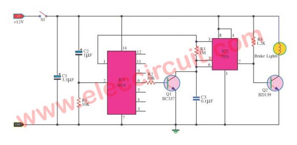 Simple Brake light flasher circuit