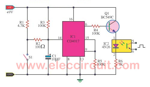 Bicycle distance meter circuit using 4N26,CD4017