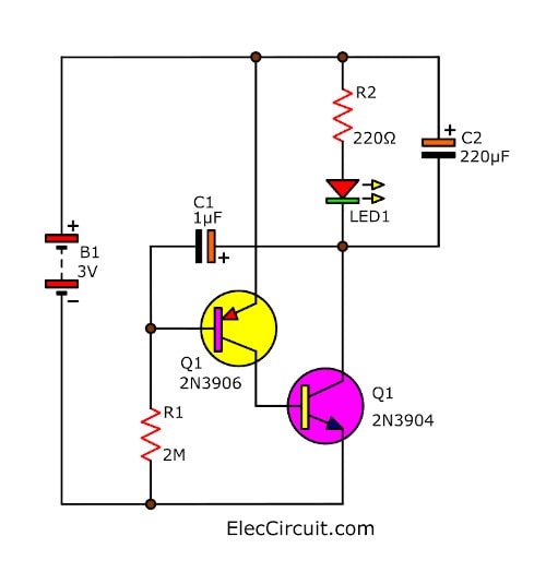 One LED flasher using 2SC1815 transistors