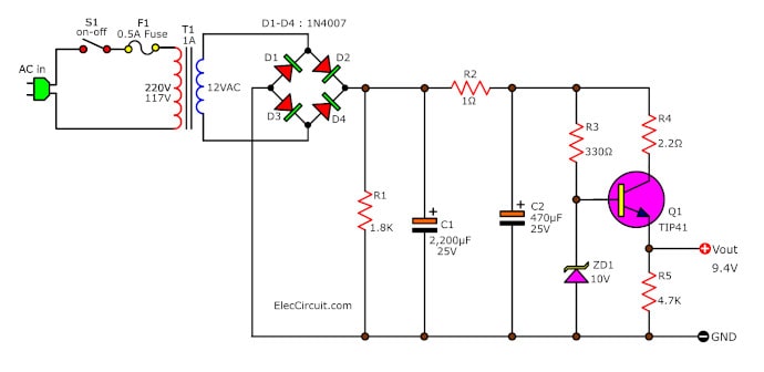 Small Zener Diode Voltage Regulator Circuit With Pcb Eleccircuit Com