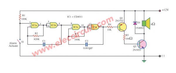 Simple Sound Alarm Generator using CD4011