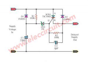 Delay to supply voltage for surge protector using SCR