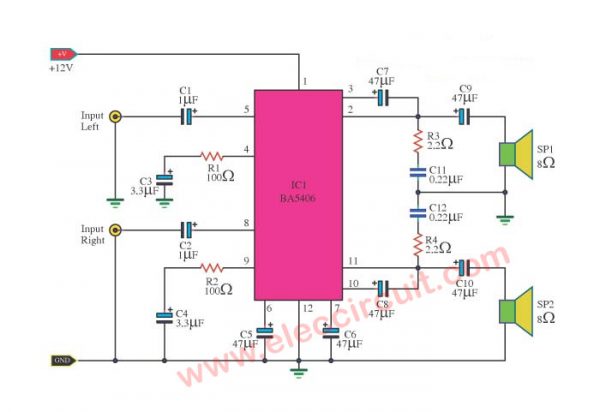 BA5406 stereo amplifier circuit