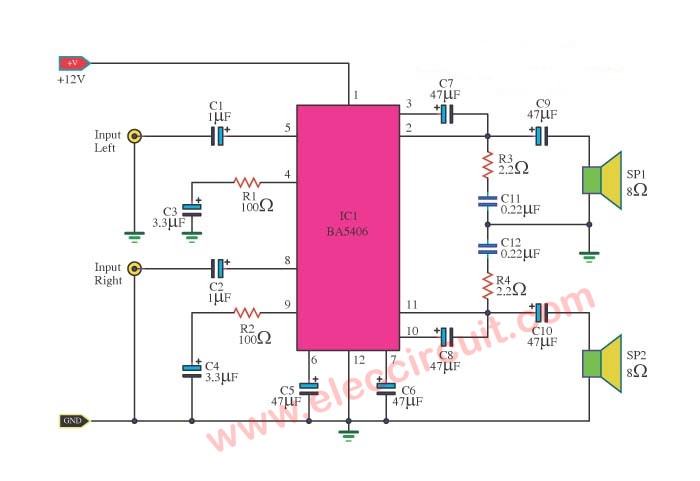 BA5406 amplifier Stereo 3W