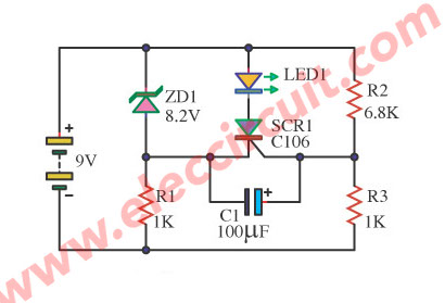 LED display low volt battery 9V using SCR