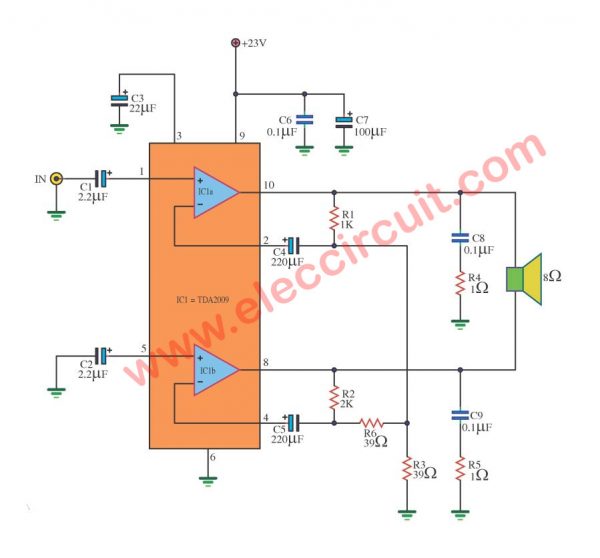 TDA2009 bridge amplifier BCL 18W