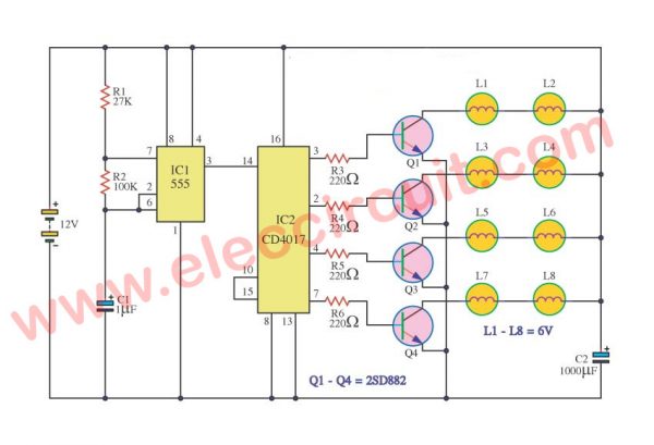4 channel led chaser circuit diagram