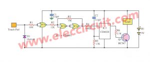 Touch Switch circuit By IC CD4001,CD4020