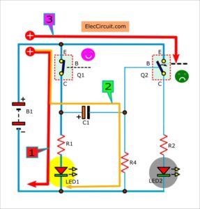 dual LED flasher working in first step