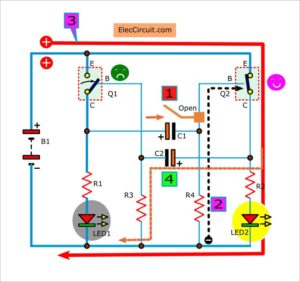 Dual LED flasher working in second step