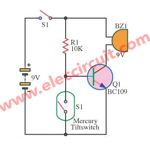 Simple slant (tilt) alarm switch circuit