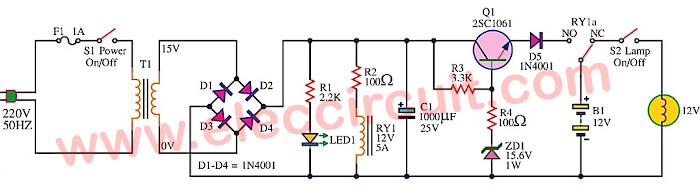 12V emergency light circuit using D313
