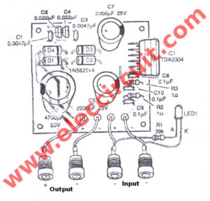 Component layout of DC to DC converter using TDA2004