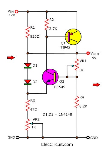 3 step down 12v to 9v converter circuits | ElecCircuit.com
