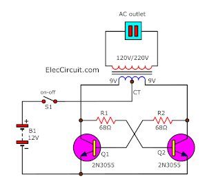 simplest 2N3055 transistors inverter circuit