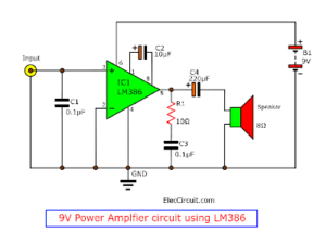 LM386 Small Power Amplifier use 9V battery operated