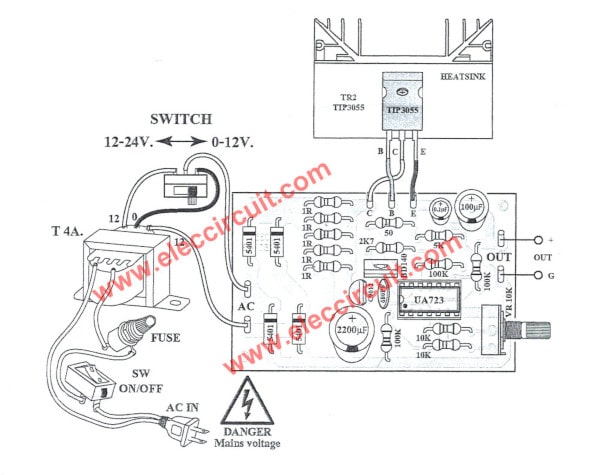 The components layout and wiring of 30V 3A power supply
