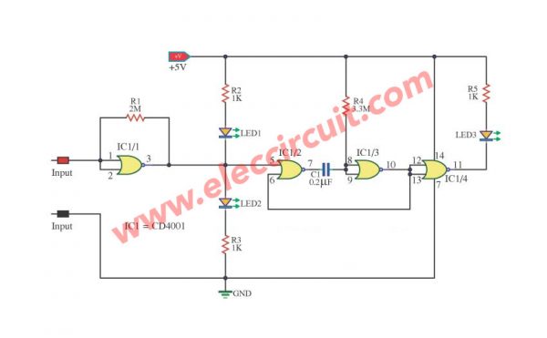 3 State Logic Tester Probe Circuit Using IC-CD4001