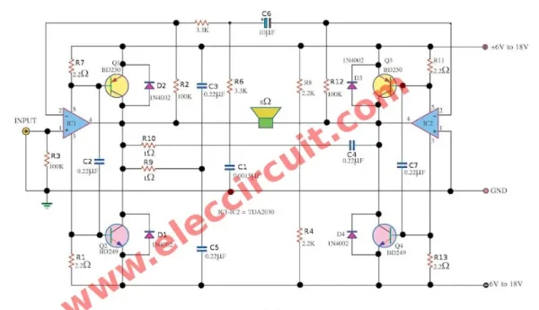 TDA2030 subwoofer amplifier circuit