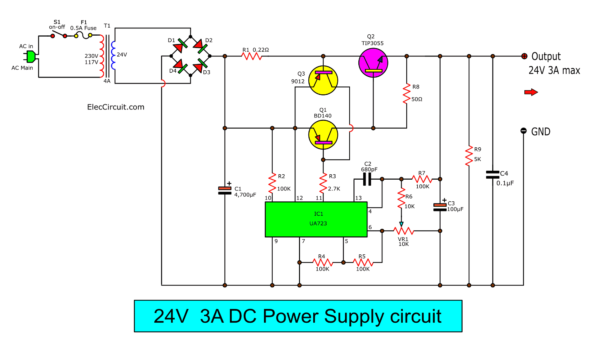 24V 3A Power Supply Circuit Diagram