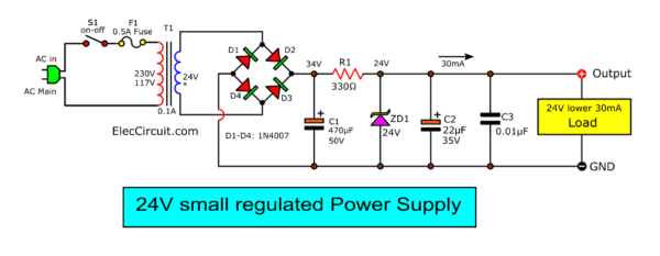 24V small regulated supply