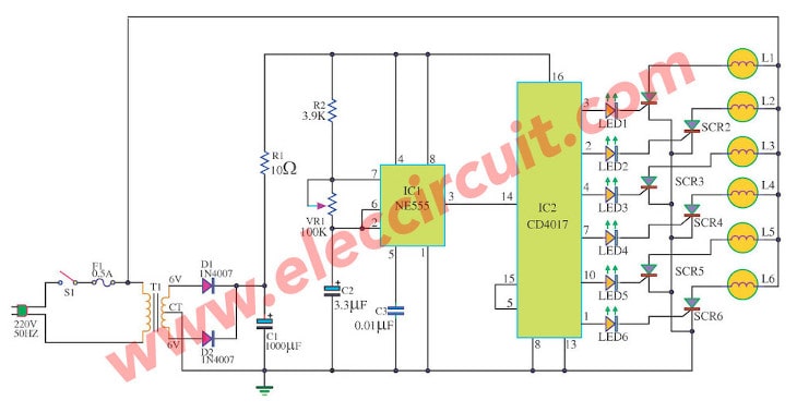 lamp running litht using 4017 and SCR