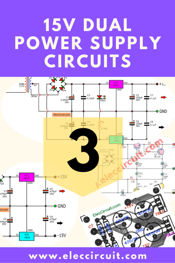 15V dual power supply circuit projects