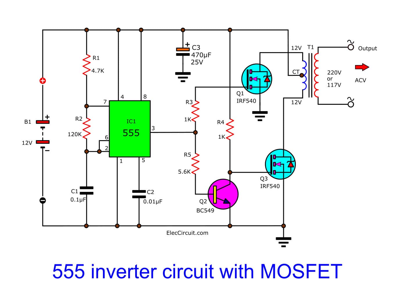 Make Simple 555 Inverter  circuit  using MOSFET  