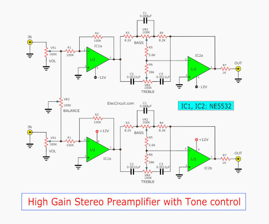 3 (bass mid treble) Tone control circuits projects using ...