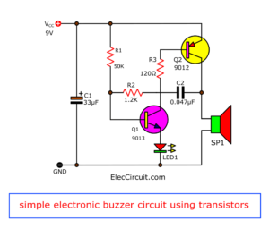 simple electronic buzzer circuit diagram using two-transistor