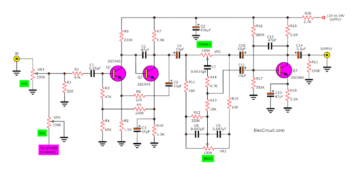 audio tone control circuit using transistor