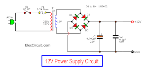 12VDC Power supply circuit of 20 watts Integrated Amplifier