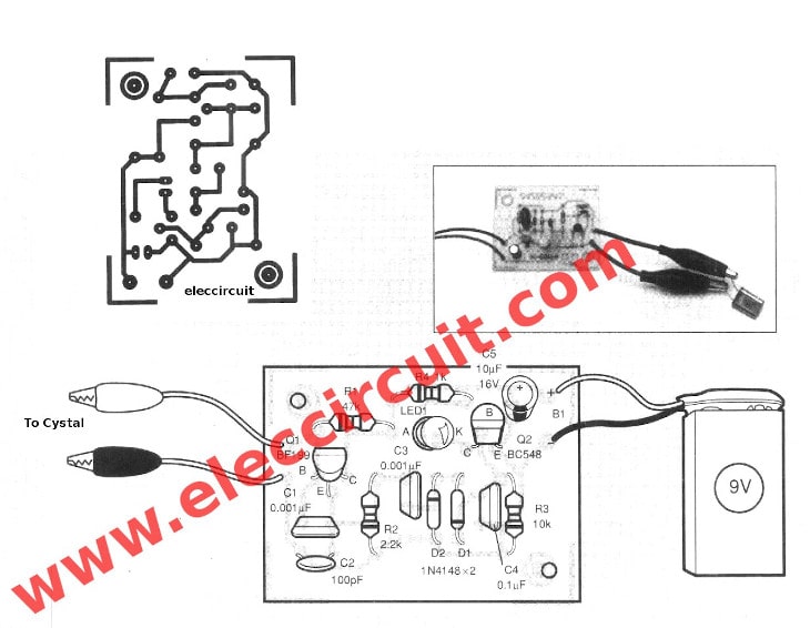 PCB and Component layout components-layout crystal tester circuits