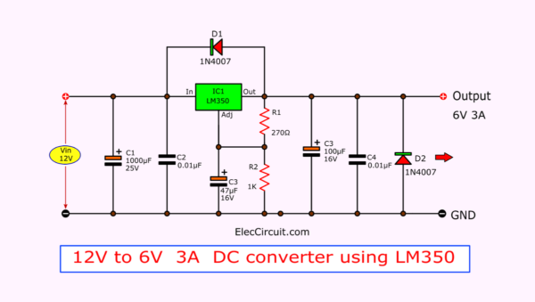 12V to 6V 3A DC converter using LM350