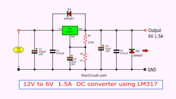 12V to 6V at 1.5A DC converter using LM317