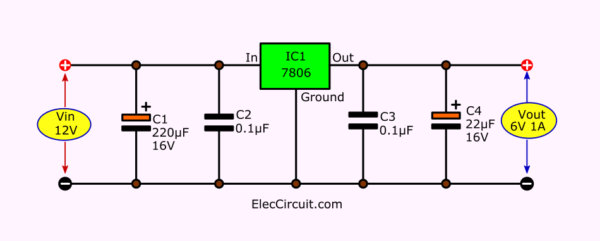 12V to 6V step down circuit using 7806