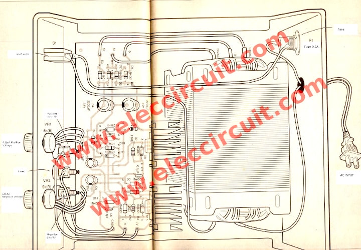 Components layout-of PCB 0-60V variable supply using LM317 LM337