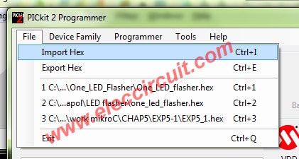 we click File menu and Import Hex