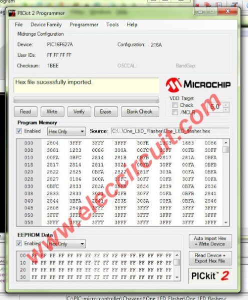 Hex file sucessfully imported