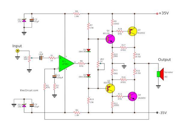 50W Main Amplifier Circuit 741 2N3055 MJ2955