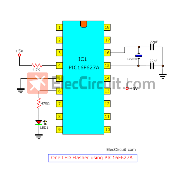 One LED Flasher PIC16F627