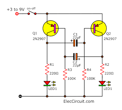 Flashing LED Circuit  Detailed Circuit Diagram Available