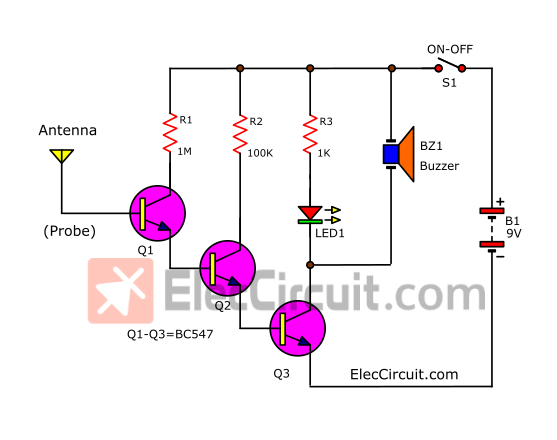 New simple Non-contact AC voltage detector circuit using transistors
