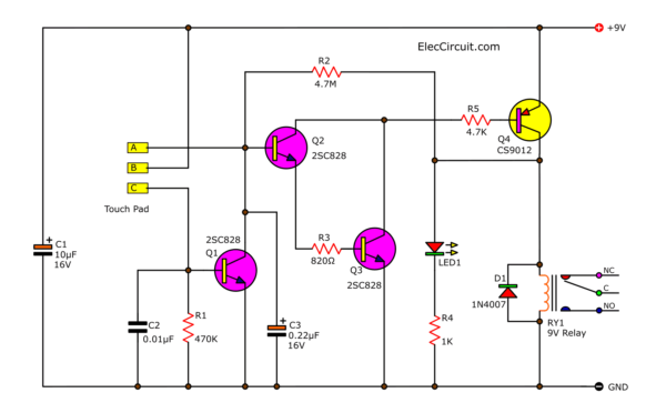 Cheap touch switch circuit using transistor