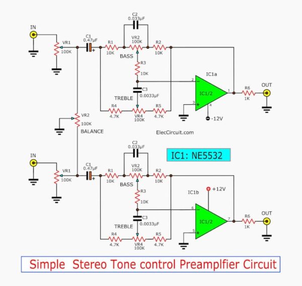 5 (bass mid treble) Tone control circuits projects using NE5532, 4558