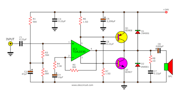 TDA2030 transistor amplifier circuit with PCB | Electronic circuits ...