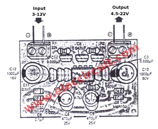 Component layout TDA2822 double voltage