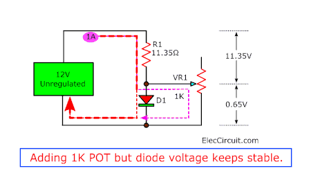 Adding 1K POT but diode voltage keeps stable