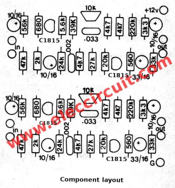 Component layout of Transistor stereo bass booster